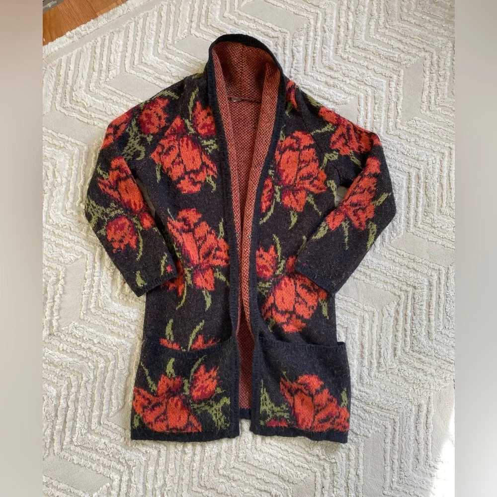Free People✨Flower Power Floral Alpaca Wool Blend Cardigan Sweater-